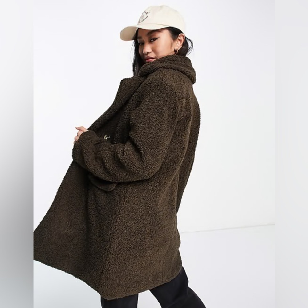 ASOS Brave Soul kyrati boucle overcoat in chocolate READ